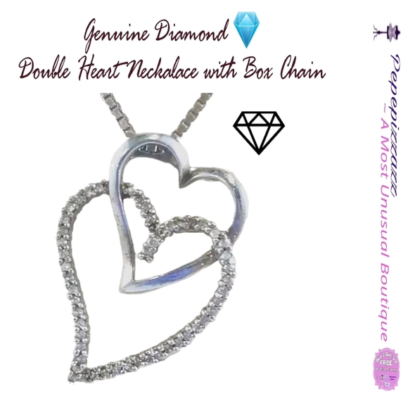 Genuine 💎 DIAMOND 💕 Hearts w/Box Chain. Vtg Artisan Signed 925 Sterling Silver - Picture 2 of 8
